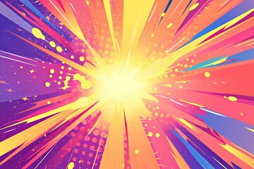 Colorful Comic Book Themed Background With Abstract Lines And Bright Sunrays