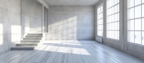 3d rendering empty clean room of Raised Floor with Empty Walls and Windows. AI generated image - obrazy, fototapety, plakaty
