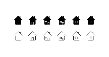 Set of houses icons. Silhouette and linear style. Vector icon