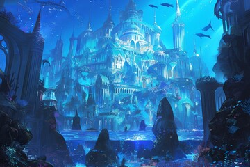 Enchanting Moonlit Castle In Hidden Underwater Civilization With Captivating Architecture