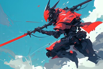 Futuristic Animeinspired Warrior With Cybernetic Enhancements, Exuding Fierce Determination Artistically Designed