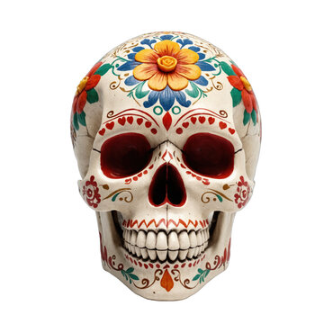 Colorful skull for Day of the Dead, Dia de Muertos. Transparent PNG