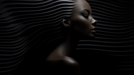 Woman beauty art portrait. Girl face with black resin hair. AI concept