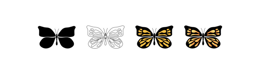 Set of butterflies icons. Flat style. Vector icon