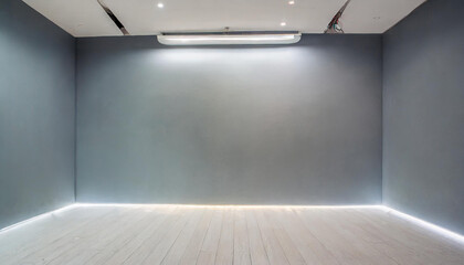 Blank light wall and white floor in empty hall room with led light on top. Mockup