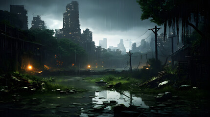 Post-apocalyptic city landscape