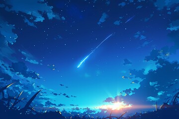 Obraz na płótnie Canvas Stunning Meteor Cuts Through The Night Sky In Seamless Anime Loop