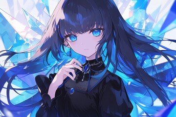 Stylish Anime Character Rocks Black Dress, Captivating Viewers With Blue Eyes