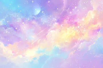 Vibrant Rainbow Unicorn Backdrop With Pastel Sky, Bokeh, Stars, And Cosmic Elements