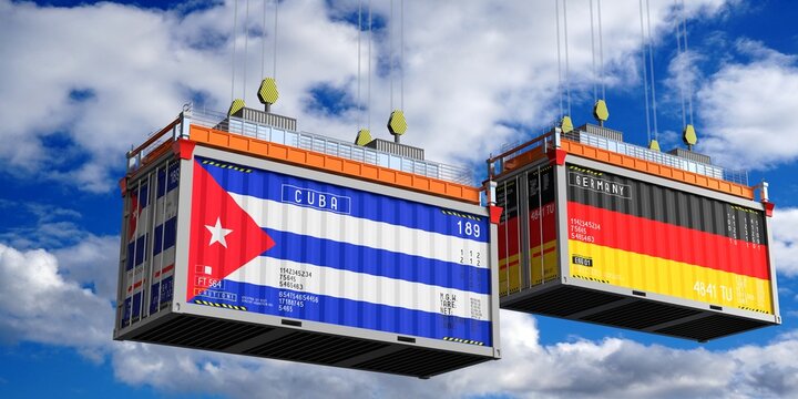 Shipping containers with flags of Cuba and Germany - 3D illustration