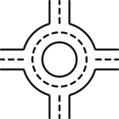Road line icon, roundabout interchange, highway crossroad intersection, vector traffic sign. Road motorway or freeway round interchange, linear symbol of transport route direction or street navigation