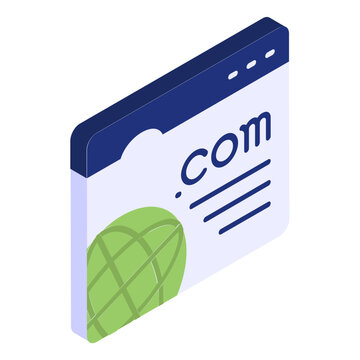 The domain com isometric concept, dot-com or web site address vector flat design, Web design and Development symbol, user interface or graphic sign, website engineering  illustration