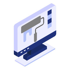 Browser based Online coloring and painting toolbar plugin isometric concept, vector flat design, Web design and Development symbol, user interface or graphic sign, website engineering  illustration