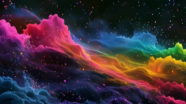 Against a backdrop of ling constellations a neon aurora paints the sky with neon brushstrokes.