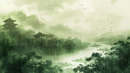 Green Chinese style landscape
