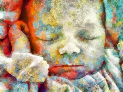 Illustration of a beautiful baby sleeping close-up portrait 