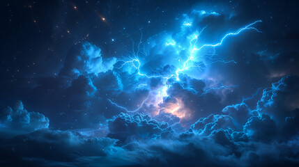 Lightning thunderstorm flash over the night sky. Concept on topic weather, cataclysms (hurricane, Typhoon, tornado, storm)
