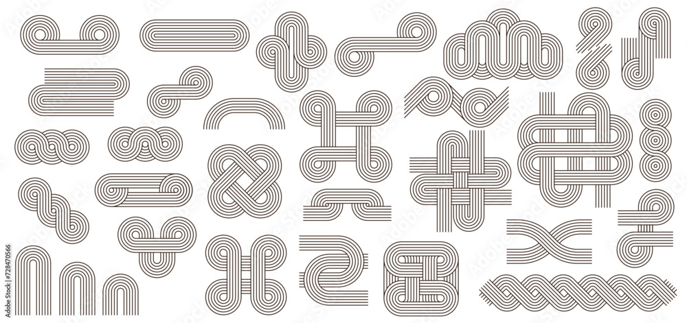 Poster geometric zen arch stroke line patterns, figures and shapes isolated vector set. intricate ornaments