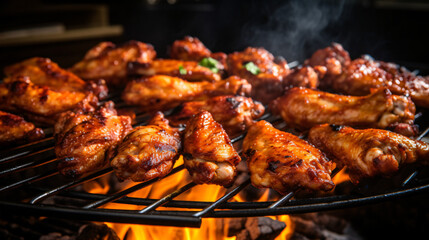 Grilled chicken wings on grill