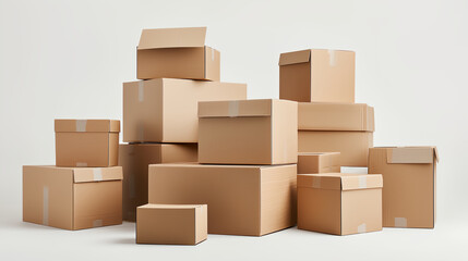 Brown cardboard boxes stacked on each other. Front view. Shopping delivery concept