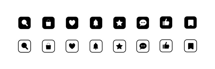 Social media button icons. Silhouette and linear style. Vector icon