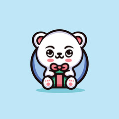Cute Polar Bear Cartoon Mascot Animal Vector Logo Design illustration