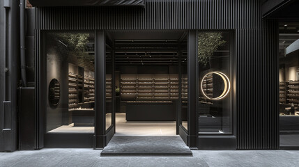 An Upscale Eyewear Boutique With A Sleek, Black Facade And A Spotlight On Exclusive Collections  Wall Mural