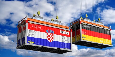 Shipping containers with flags of Croatia and Germany - 3D illustration