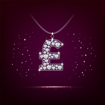 Jewelry - poud sign with diamonds. Pendant pendant on a chain.. Realistic style. Dark red background. Vector
