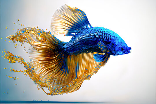 Golden Siamese Fighting Fish in Elegant Motion created with Generative AI technology