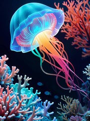 Jellyfish in aquarium, Generative AI