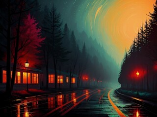 Sunset over the city, Generative AI