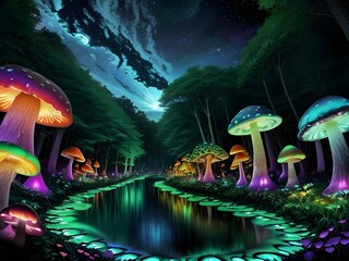 mushrooms in the forest, Generative AI