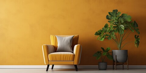 Living room with plant and armchair.