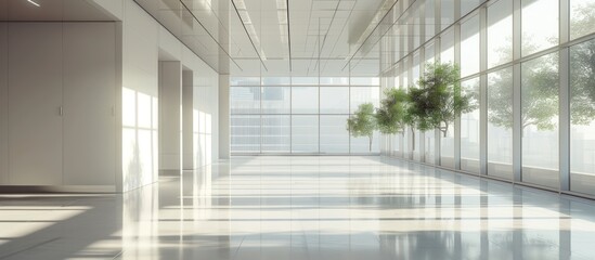 Interior modern empty office building daylight. AI generated image