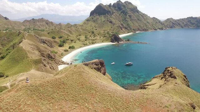 Padar Island in Indonesia - Komodo National Park - Archipelago  - Aerial Drone Video