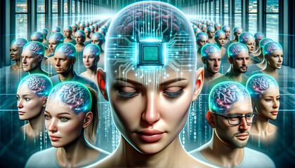 An artificial intelligence chip implanted in people's heads. Collective consciousness. Centralized control of consciousness. Artificial intelligence chip in the brain.