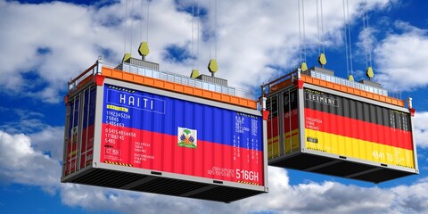 Shipping containers with flags of Haiti and Germany - 3D illustration