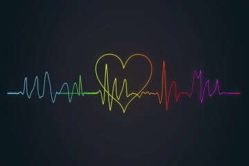 Naklejka premium Heart and the soundwaves of a heartbeat. Colorful