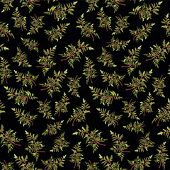 Green moss on black seamless pattern stock vector illustration for web, for print, for fabric print