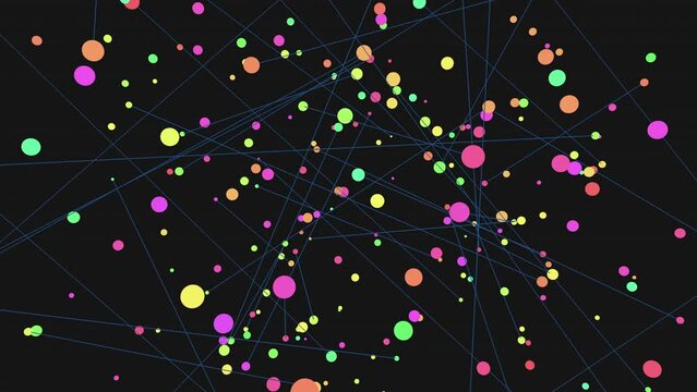 Vibrant dots in a circular pattern create a captivating network on a black background. Interconnected by lines, they form a mesmerizing display of color and connectivity