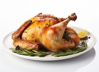 Roasted chicken with spices on rustic kitchen