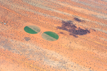 circular fields cultivation and dune stripes in Kalahari, south of Stampriet, Namibia
