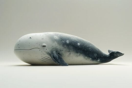 Minimalistic blue whale figure on a plain background. Generative AI image