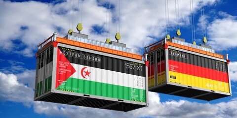 Shipping containers with flags of Western Sahara and Germany - 3D illustration