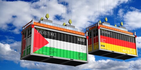 Shipping containers with flags of Palestine and Germany - 3D illustration