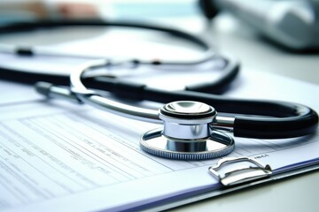 Filling Medical Form, document, stethoscope.