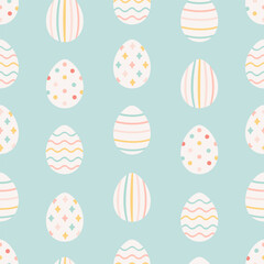 Easter eggs seamless pattern. Painted colorful eggs. Happy Easter. Vector illustration in flat style