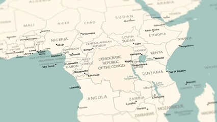 Democratic Republic of the Congo on the world map. Smooth map rotation. 4K animation.