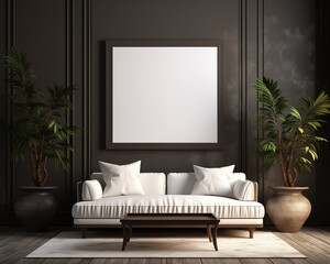 Art Deco Style Furniture Room Mockup, Empty Poster Frame Mockup, 3D Render Interior Mockup